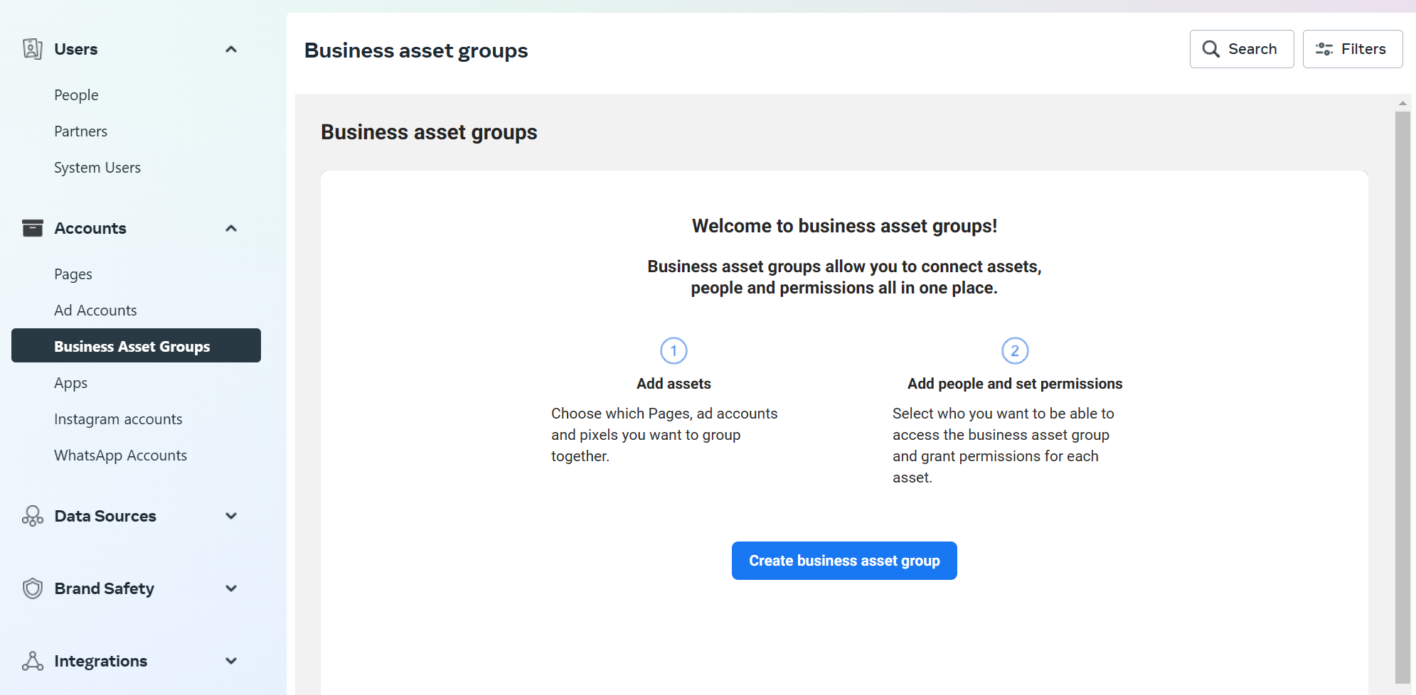 creating business assets in fb manager